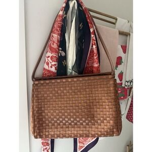 VTG Y2K 90s The Sak Woven Leather Ribbon Shoulder Bag Brown Boho Purse Hippie